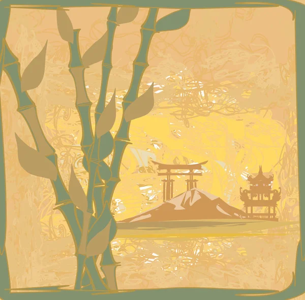 Vieux papier avec paysage abstrait japonais — Image vectorielle