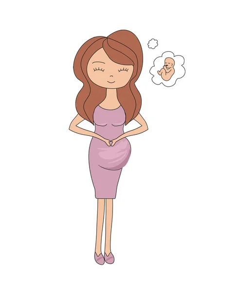 Illustrazione disegnata a mano con donna incinta, carattere isolato — Vettoriale Stock