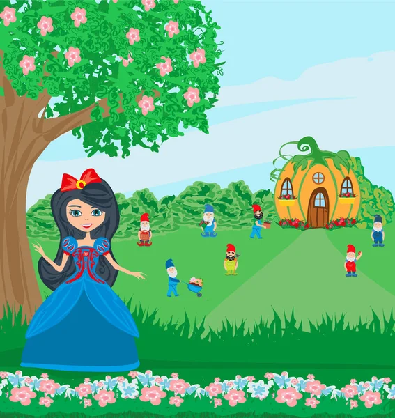 童话白雪公主和7个小矮人 — 图库矢量图片