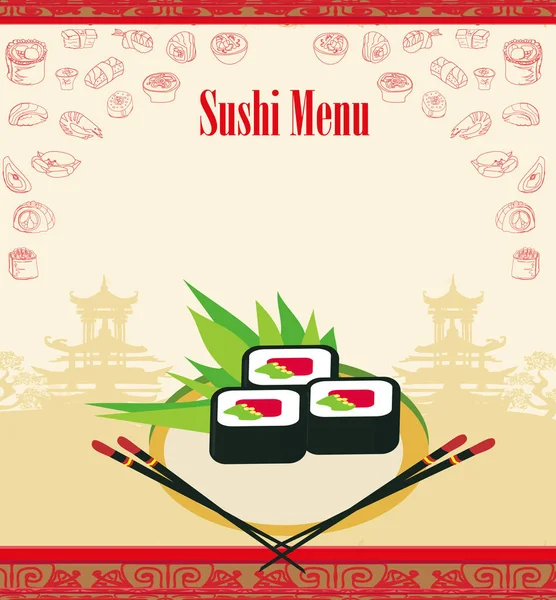 Menú Sushi - tarjeta de marco artístico — Vector de stock