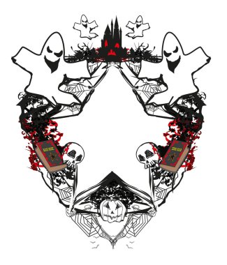 Kale, kafatasları ve korkunç hayaletler ile Halloween Frame