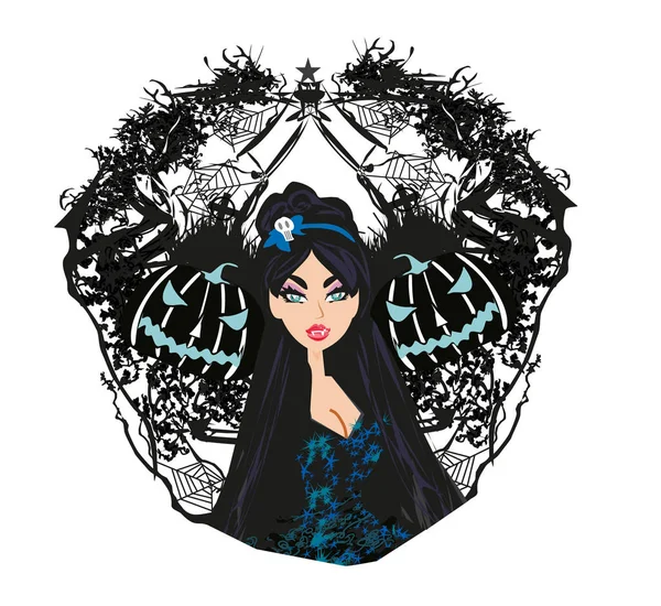 Banner decorativo abstracto de un hermoso vampiro femenino — Vector de stock
