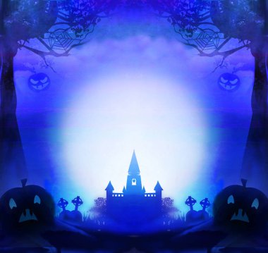 korkunç kabaklar ve silüeti Halloween gece arka plan