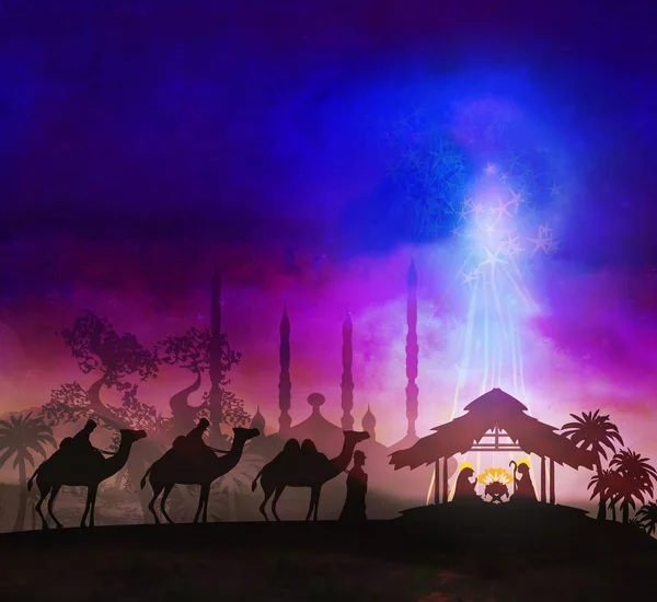 聖書の場面-ベツレヘムでイエスの誕生. — ストック写真