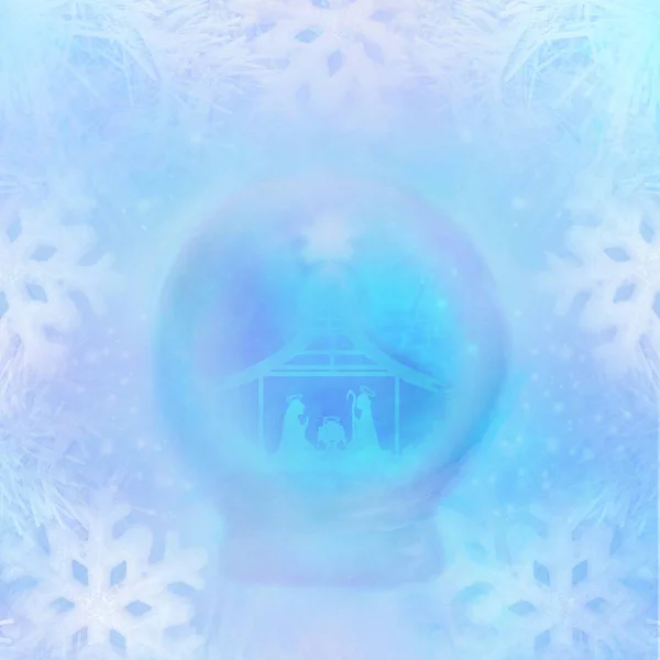 Kristallkugel mit traditioneller Weihnachtskrippe — Stockfoto