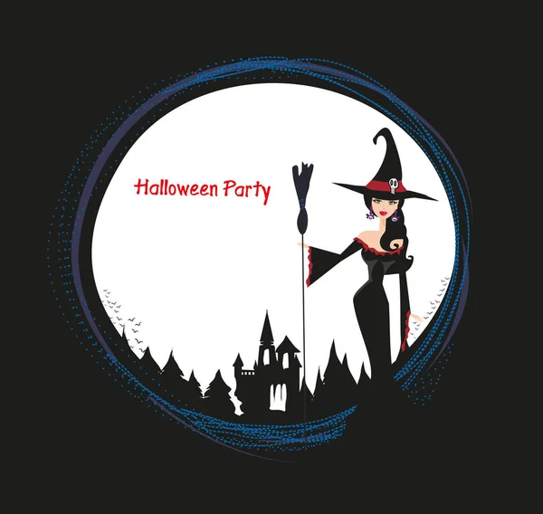 Halloween invitation with beautiful witch — стоковый вектор
