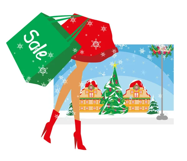 Noel alışverişi - kış indirimi kartı — Stok Vektör
