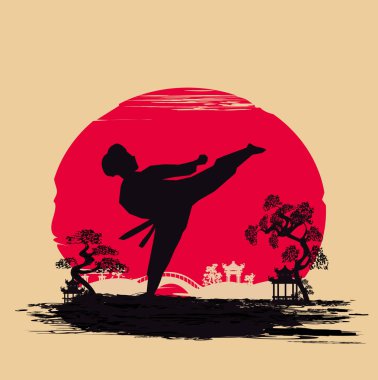 Karate dövüşçüsünün yaratıcı soyut çizimi