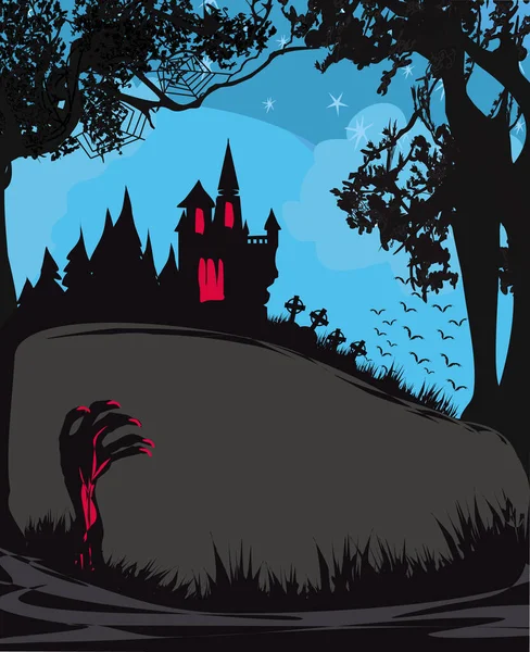 Halloween Cornice Notturna Con Spaventoso Castello Infestato — Vettoriale Stock