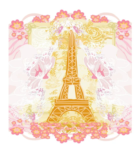 Torre Eiffel Cartão Artístico Moldura Floral Decorativa — Vetor de Stock