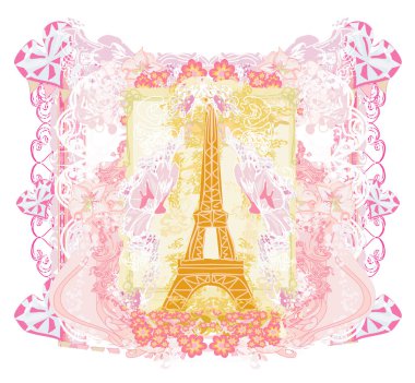 Eyfel Kulesi sanat kartı, dekoratif çiçek çerçevesi