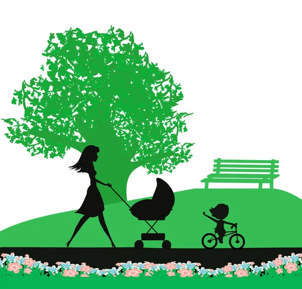 Fille Avec Bébé Dans Parc — Image vectorielle