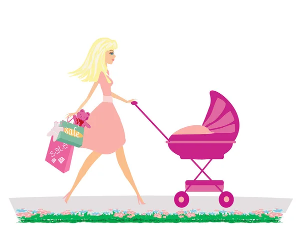 Hermosa Joven Madre Compras Para Hijo — Vector de stock