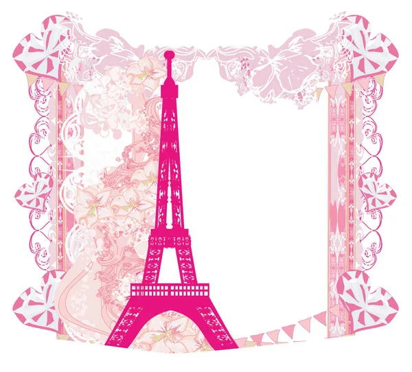 Torre Eiffel Tarjeta Artística Marco Floral Decorativo — Vector de stock