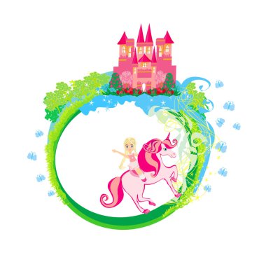 Tek boynuzlu atta güzel bir kız - dekoratif çerçeve