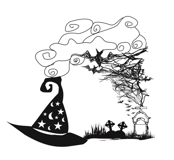 Nuit Halloween Cadre Doodle Noir Blanc — Image vectorielle