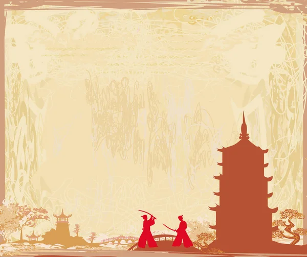 Combattants Samouraïs Japonais Carte Abstraite — Image vectorielle