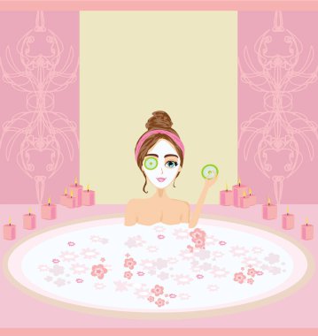 Güzel genç bir kadın kaplıcada eğleniyor..