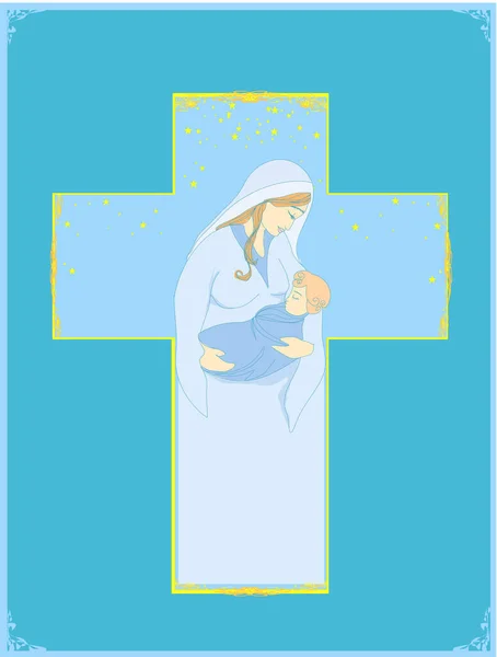 Madonna Kind Jezus Abstracte Religieuze Kaart — Stockvector