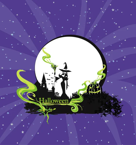 Halloween Invitation Beautiful Witch — стоковый вектор