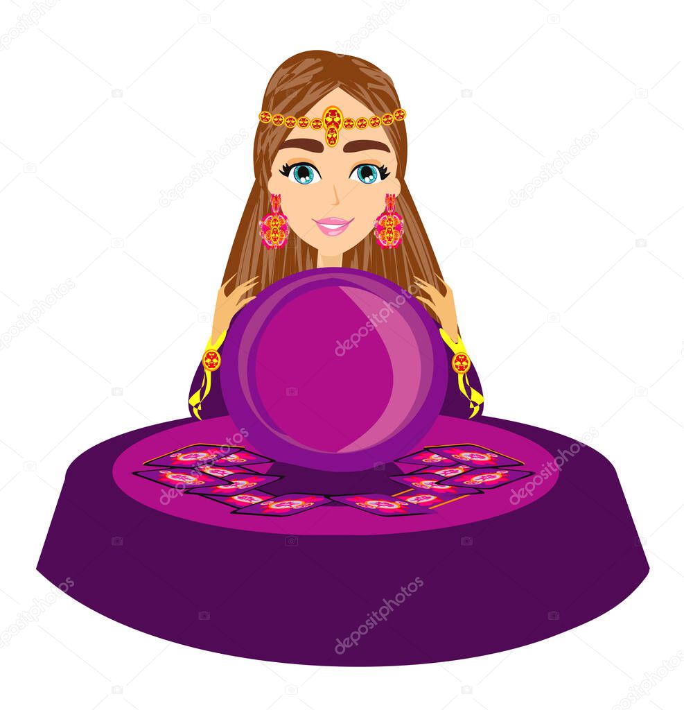 Fortune Teller Woman reads the future from the crystal ball