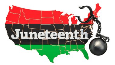 Juneteenth bağımsızlık günü kavramı, beyaz arka plan üzerinde izole 3d render