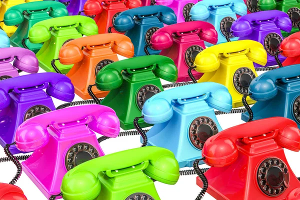 Antecedentes Telefones Coloridos Antiquados Renderização — Fotografia de Stock