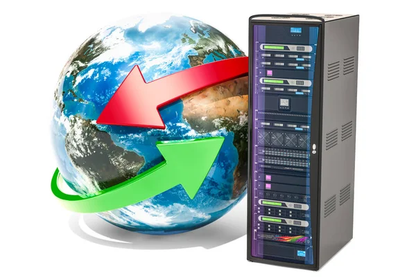 Globo Terrestre Con Server Rack Concetto Rete Globale Rendering — Foto Stock