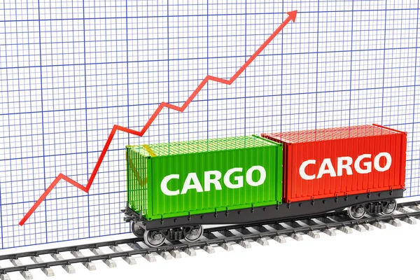 貨物交通コンセプトの成長 グラフの増加と貨物コンテナー貨物列車 レンダリング — ストック写真
