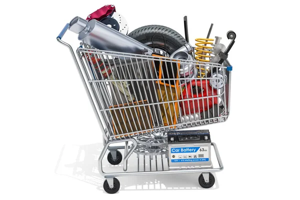 Carrello Con Ricambi Auto Rendering Isolato Sfondo Bianco — Foto Stock