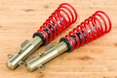 ahşap masa, 3d render üzerinde arka amortisörler kümesi