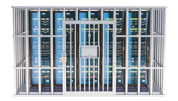 Computer Server Racks Kooi Gevangeniscel Rendering — Stockfoto