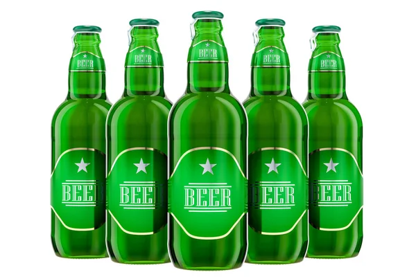 Conjunto Botellas Cerveza Vidrio Renderizado Aislado Sobre Fondo Blanco — Foto de Stock