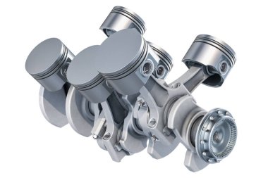 V6 motor piston, beyaz arka plan üzerinde izole 3d render