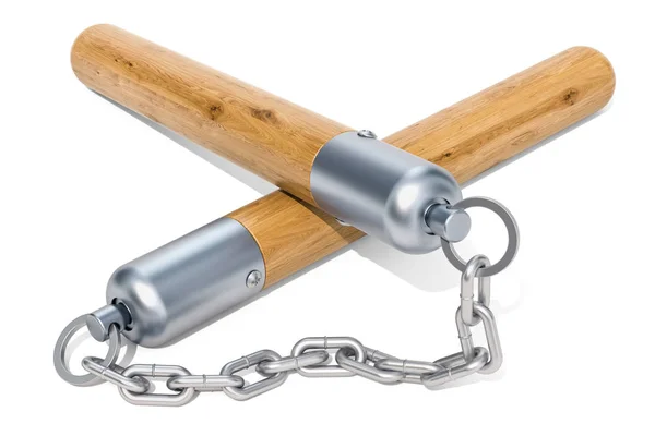 Nunchaku Renderização Isolada Fundo Branco — Fotografia de Stock