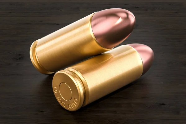Pistol Bullets Wooden Table Rendering — Stock Photo, Image