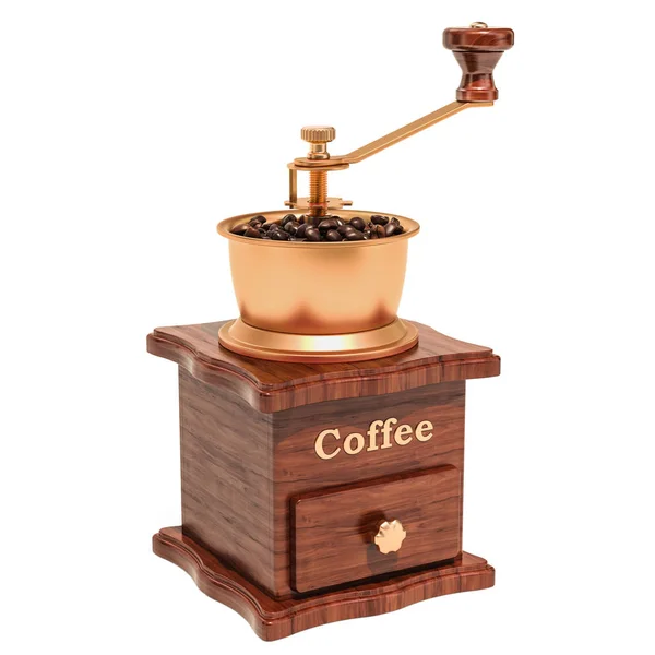 Handmatige Koffiemolen Met Koffiebonen Rendering Geïsoleerd Witte Achtergrond — Stockfoto