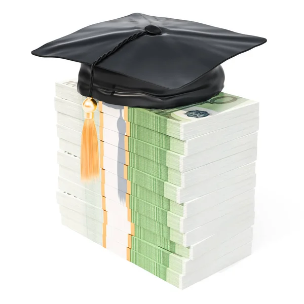 Graduation Cap Euro Packs Rendering Isolated White Background — Stock Photo, Image