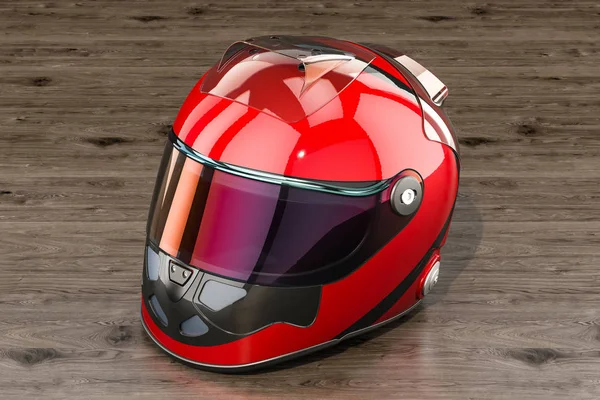Red Racing Helm Houten Tafel Rendering — Stockfoto