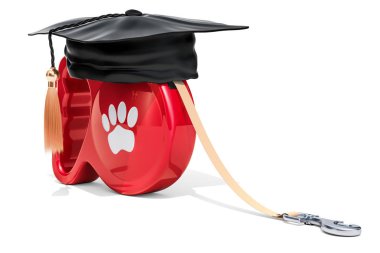 Köpek eğitim kavramı, beyaz arka plan üzerinde izole 3d render