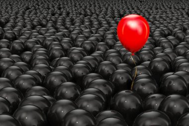 Balonlar ile lider ve kazanan kavram. 3D render