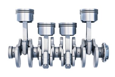 Satır içi dört motor, yan görünüm. Beyaz arka plan üzerinde izole 3d render