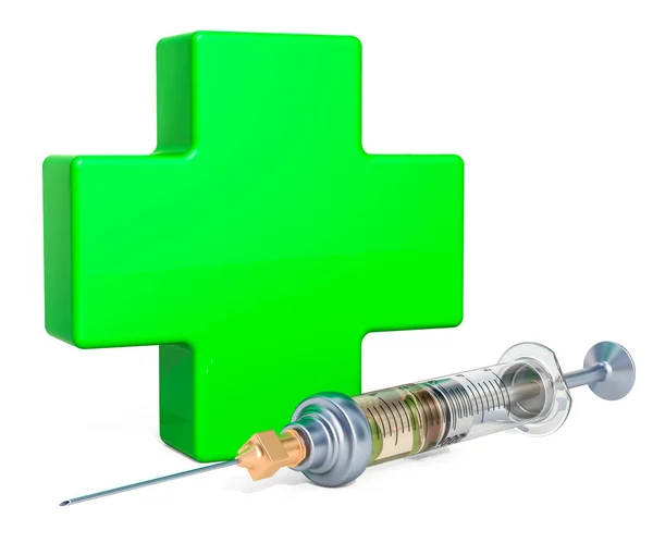 Medical Care Concept Green Cross Drugs Rendering Isolated White Background — Stock Photo, Image