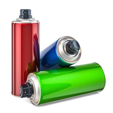 Renkli sprey boya... kutularını. Beyaz arka plan üzerinde izole 3d render