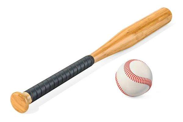 Piłki Baseballowe Bat Renderowania Białym Tle — Zdjęcie stockowe