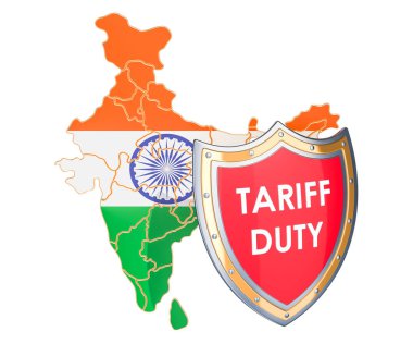 Hint koruyucu tarifeler kavramı. Hindistan Haritası ile kalkan, 3d render