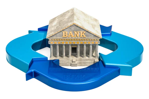 Banking System Concept Business Diagram Arrows Bank Building Rendering — Stock Photo, Image