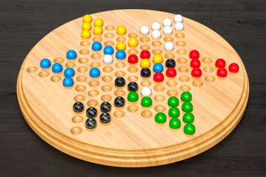 Chinese checkers on the wooden table, 3D rendering clipart