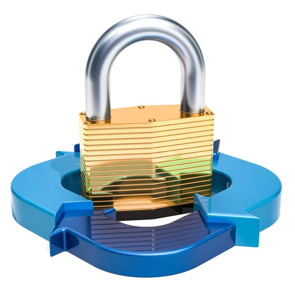 Business Security Protect Concept Padlock Blue Arrows Rendering Isolated White — Stock Photo, Image