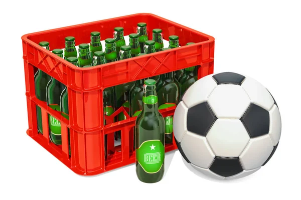 Soccer Ball Crate Beers Rendering Isolated White Background — Stock Photo, Image